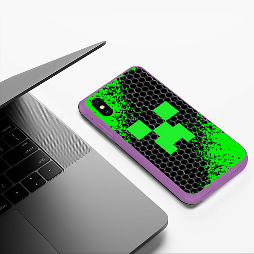 Чехол iPhone XS Max матовый MINECRAFT / 3D-Фиолетовый – фото 3