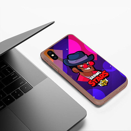 Чехол iPhone XS Max матовый Brawl stars Брок / 3D-Коричневый – фото 3