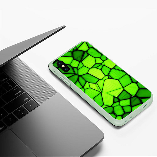 Чехол iPhone XS Max матовый Зеленая мозаика / 3D-Салатовый – фото 3