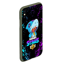 Чехол iPhone XS Max матовый BRAWL STARS LEON SHARK, цвет: 3D-темно-зеленый — фото 2