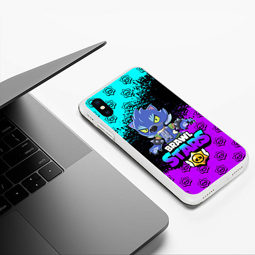 Чехол iPhone XS Max матовый Brawl stars leon оборотень / 3D-Белый – фото 3