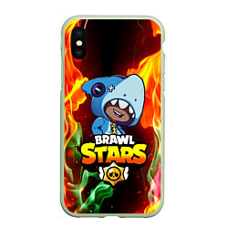 Чехол iPhone XS Max матовый BRAWL STARS LEON SHARK, цвет: 3D-салатовый