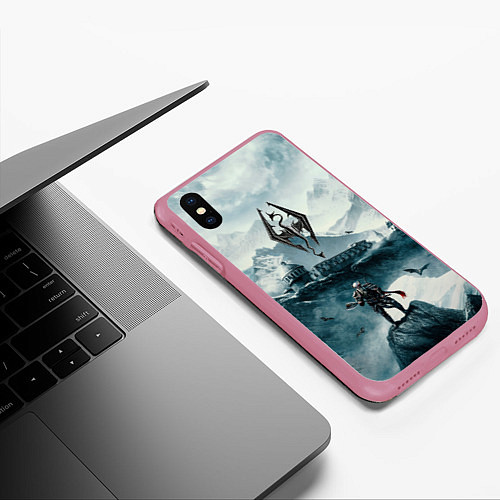 Чехол iPhone XS Max матовый Skyrim Warrior / 3D-Малиновый – фото 3