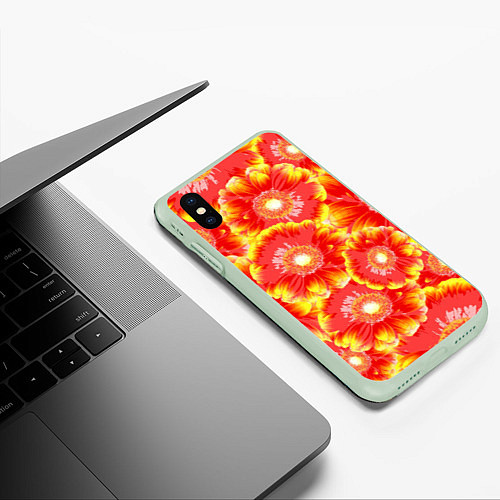 Чехол iPhone XS Max матовый Цветы / 3D-Салатовый – фото 3