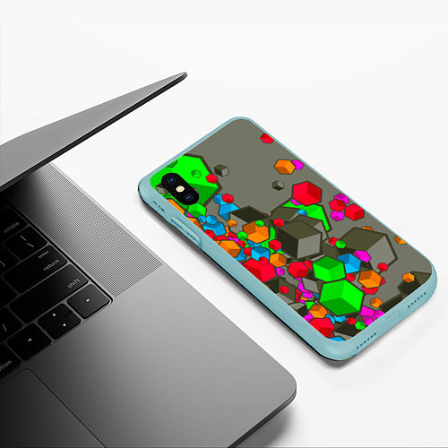 Чехол iPhone XS Max матовый Кубики / 3D-Мятный – фото 3