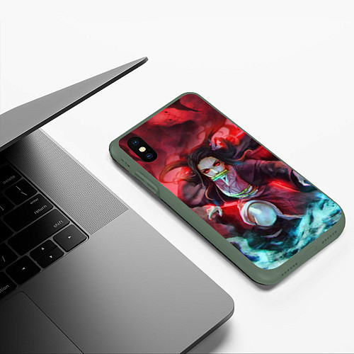 Чехол iPhone XS Max матовый KIMETSU NO YAIBA / 3D-Темно-зеленый – фото 3