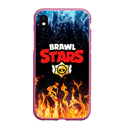 Чехол iPhone XS Max матовый BRAWL STARS, цвет: 3D-малиновый