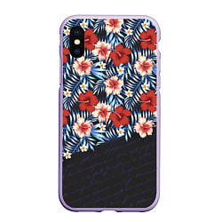 Чехол iPhone XS Max матовый Flowers with inscriptions, цвет: 3D-светло-сиреневый