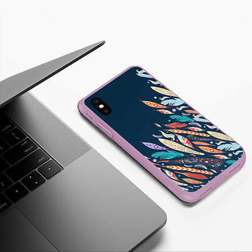 Чехол iPhone XS Max матовый Перья / 3D-Сиреневый – фото 3