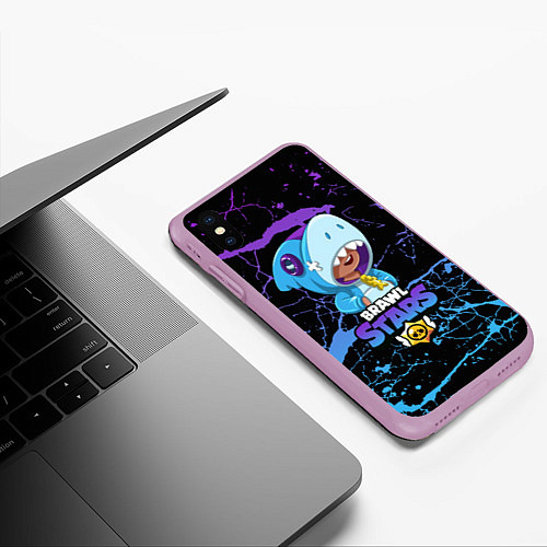 Чехол iPhone XS Max матовый Brawl Stars Leon Shark / 3D-Сиреневый – фото 3