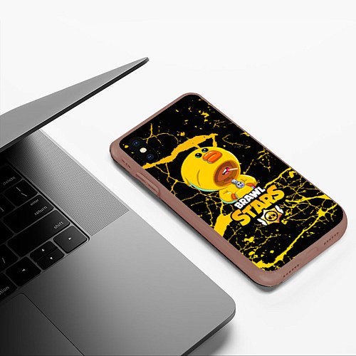 Чехол iPhone XS Max матовый Brawl Stars Leon Duck / 3D-Коричневый – фото 3