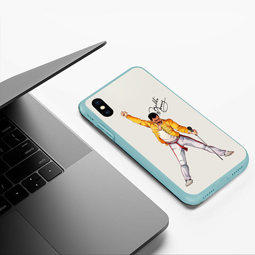Чехол iPhone XS Max матовый Фредди Меркьюри автограф / 3D-Мятный – фото 3