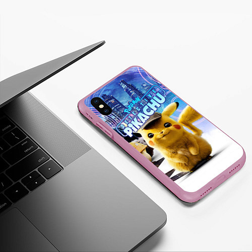 Чехол iPhone XS Max матовый Детектив Пикачу / 3D-Розовый – фото 3