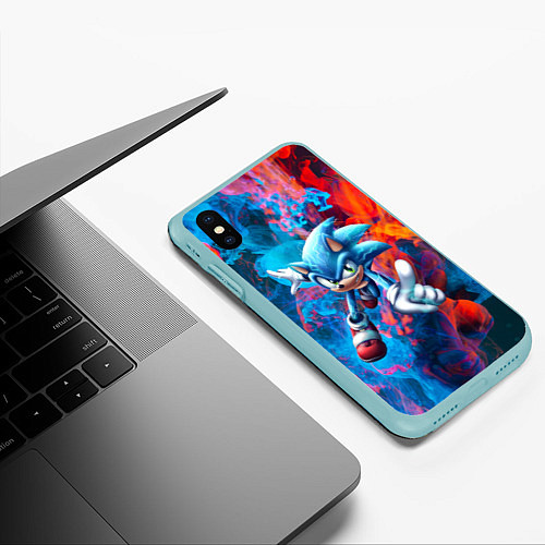 Чехол iPhone XS Max матовый SONIC / 3D-Мятный – фото 3