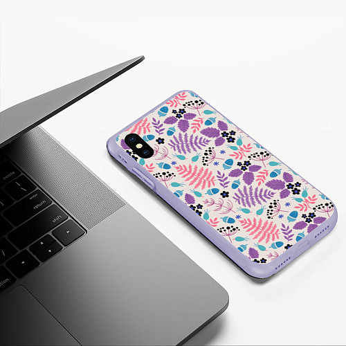 Чехол iPhone XS Max матовый Forest leaves invert / 3D-Светло-сиреневый – фото 3