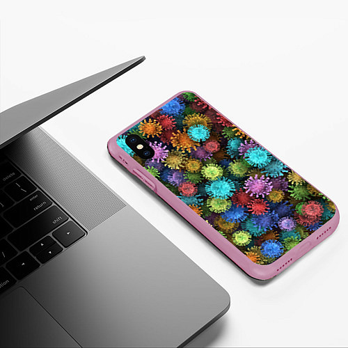 Чехол iPhone XS Max матовый Разноцветные вирусы / 3D-Розовый – фото 3