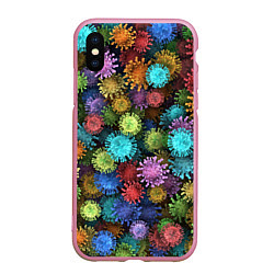 Чехол iPhone XS Max матовый Разноцветные вирусы, цвет: 3D-розовый
