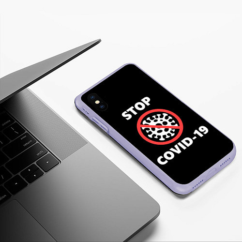 Чехол iPhone XS Max матовый STOP COVID-19 / 3D-Светло-сиреневый – фото 3