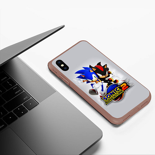 Чехол iPhone XS Max матовый SONIC & SHADOW / 3D-Коричневый – фото 3