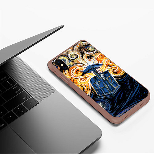 Чехол iPhone XS Max матовый Van Gogh Tardis / 3D-Коричневый – фото 3