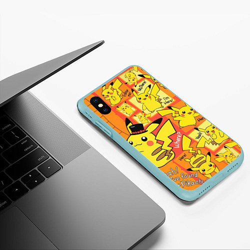Чехол iPhone XS Max матовый Pikachu / 3D-Мятный – фото 3