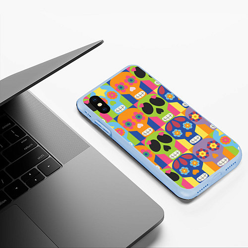 Чехол iPhone XS Max матовый Черепа паттерн / 3D-Голубой – фото 3
