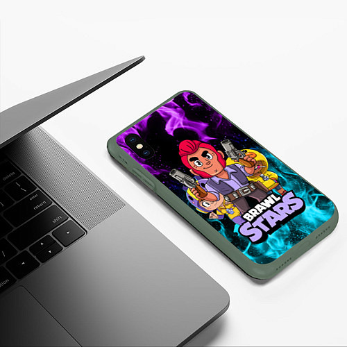 Чехол iPhone XS Max матовый BRAWL STARS COLT / 3D-Темно-зеленый – фото 3