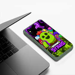 Чехол iPhone XS Max матовый BRAWL STARS SPIKE, цвет: 3D-темно-зеленый — фото 2