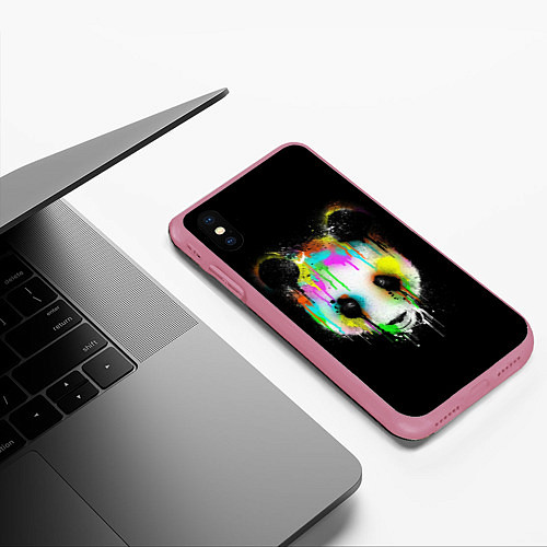 Чехол iPhone XS Max матовый Панда в краске / 3D-Малиновый – фото 3