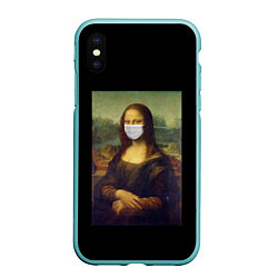 Чехол iPhone XS Max матовый МОНА ЛИЗА В МАСКЕ, цвет: 3D-мятный