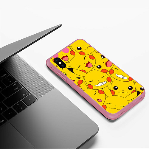 Чехол iPhone XS Max матовый Pikachu / 3D-Малиновый – фото 3