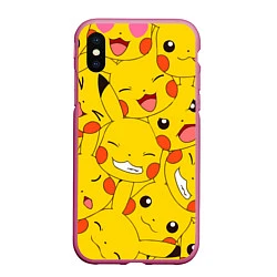 Чехол iPhone XS Max матовый Pikachu, цвет: 3D-малиновый