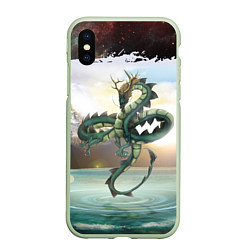 Чехол iPhone XS Max матовый Дракон, цвет: 3D-салатовый
