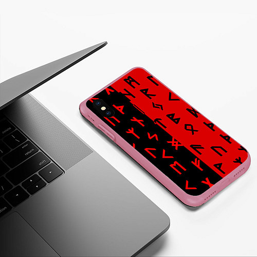 Чехол iPhone XS Max матовый РУНЫ / 3D-Малиновый – фото 3