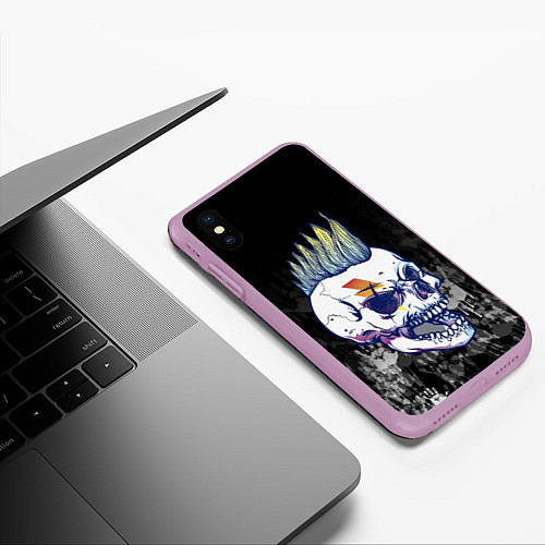 Чехол iPhone XS Max матовый Череп с ирокезы / 3D-Сиреневый – фото 3