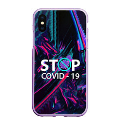 Чехол iPhone XS Max матовый Стоп covid-19, цвет: 3D-сиреневый