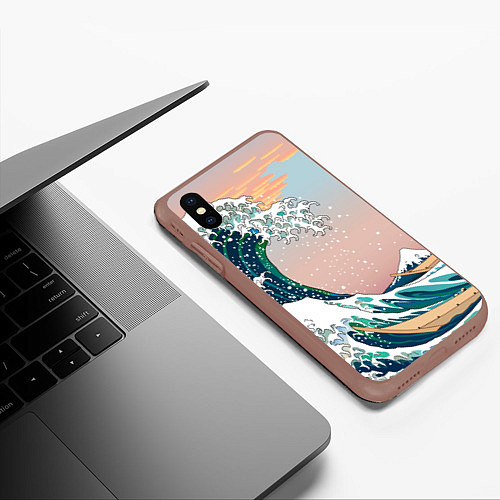 Чехол iPhone XS Max матовый Большая волна в канагаве / 3D-Коричневый – фото 3