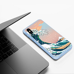 Чехол iPhone XS Max матовый Большая волна в канагаве, цвет: 3D-голубой — фото 2