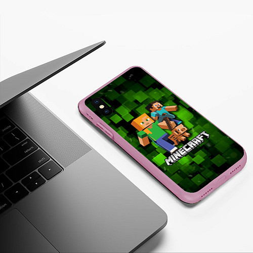 Чехол iPhone XS Max матовый Minecraft Майнкрафт / 3D-Розовый – фото 3