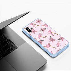 Чехол iPhone XS Max матовый Розовый фламинго, цвет: 3D-голубой — фото 2