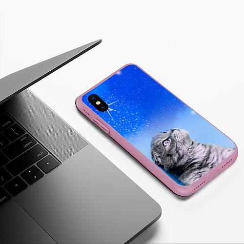 Чехол iPhone XS Max матовый Кот и космос / 3D-Розовый – фото 3