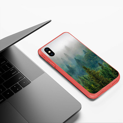 Чехол iPhone XS Max матовый Лес / 3D-Красный – фото 3