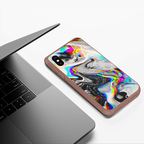 Чехол iPhone XS Max матовый DIGITAL ABSTRACT GLITCH / 3D-Коричневый – фото 3