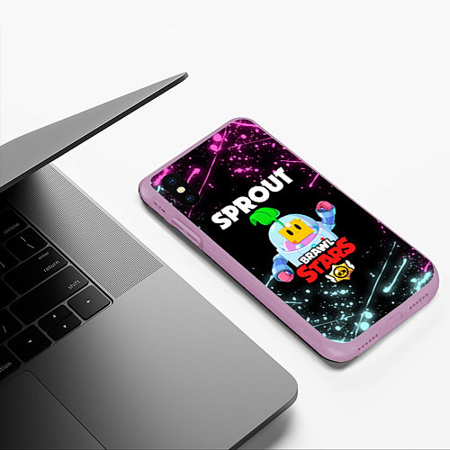 Чехол iPhone XS Max матовый BRAWL STARS SPROUT / 3D-Сиреневый – фото 3