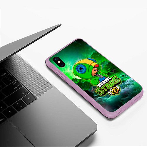 Чехол iPhone XS Max матовый Space Leon Brawl Stars / 3D-Сиреневый – фото 3