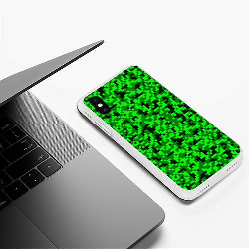 Чехол iPhone XS Max матовый КАМУФЛЯЖ GREEN / 3D-Белый – фото 3