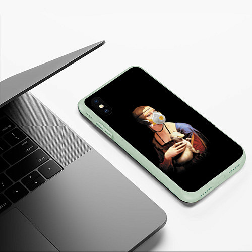 Чехол iPhone XS Max матовый Чечилия Галлерани - дама с горностаем / 3D-Салатовый – фото 3