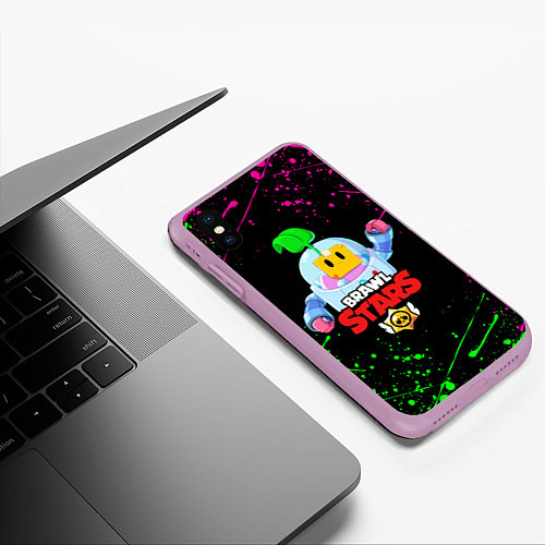 Чехол iPhone XS Max матовый BRAWL STARS SPROUT / 3D-Сиреневый – фото 3