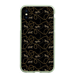 Чехол iPhone XS Max матовый Versace Леопарды и цепи, цвет: 3D-салатовый