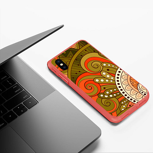 Чехол iPhone XS Max матовый Детский оранжево-болотный / 3D-Красный – фото 3